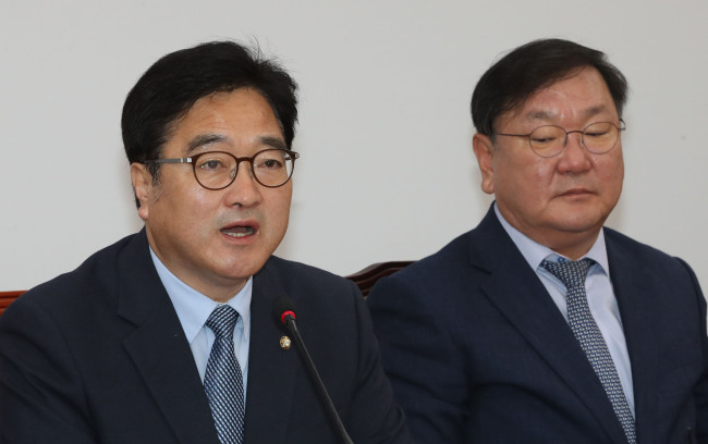 더불어민주당 우원식 원내대표가 24일 오전 국회에서 열린 원내대책회의에서 발언하고 있다. (사진=연합뉴스)