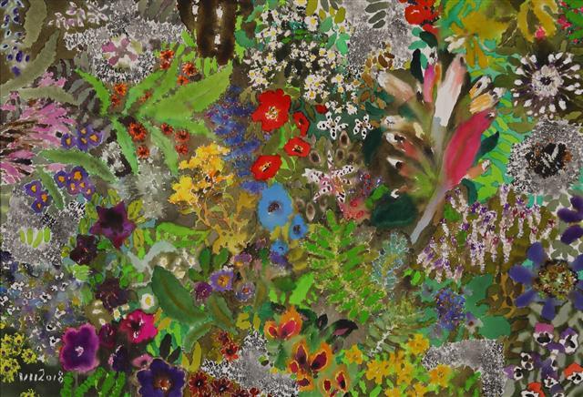 정우범, 공작,
125×85cm,
아쿠아 아크릴,
2018 [제공=선화랑]