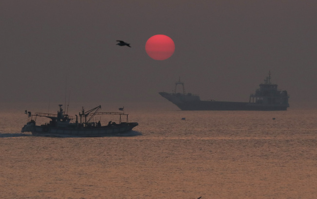 Fishing vessels on the water near Yeonpyeong Island. Yonhap