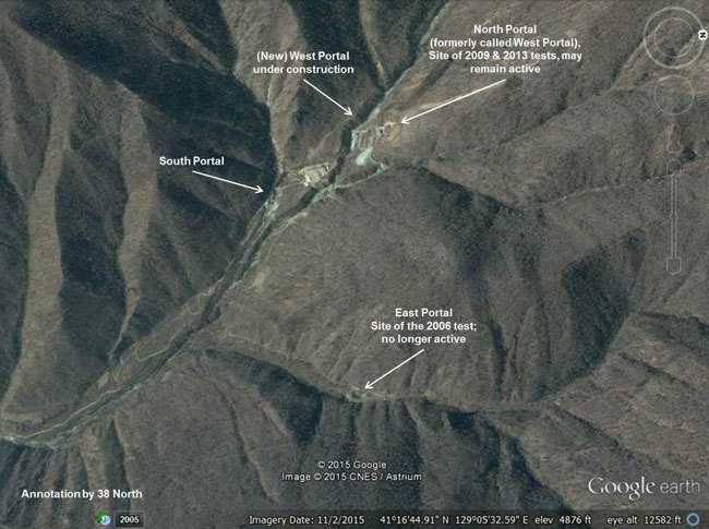 Google’s satellite imagery of Punggyeri nuclear test site. 38 North