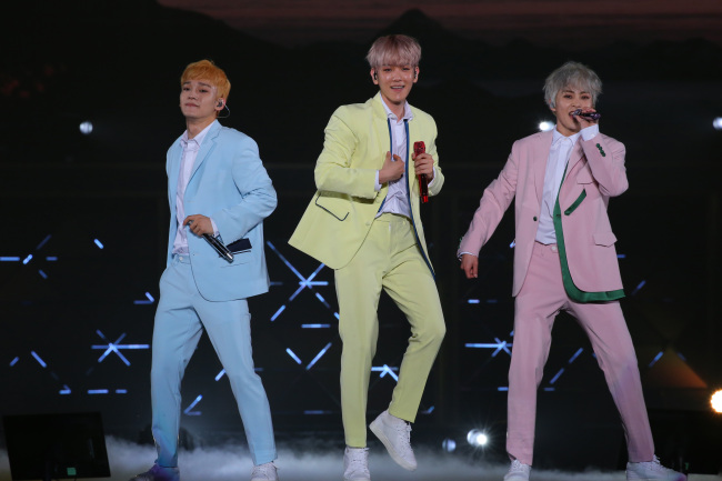 EXO-CBX performs at a concert in Yokohama on Friday. (JYP Entertainment)