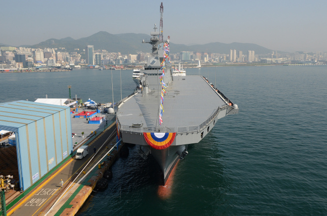 This photo provided by the Defense Acquisition Program Administration shows South Korea's new 14,500-ton amphibious assault ship, the Marado. (Yonhap)