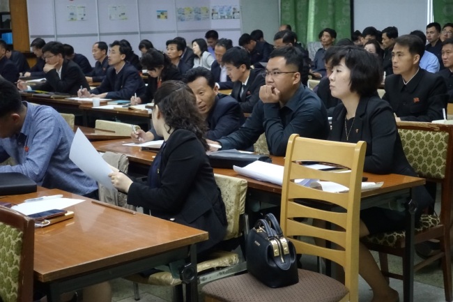 North Koreans attend a workshop on startup skills led by Choson Exchange last week in Pyongyang. (Chosun Exchange)
