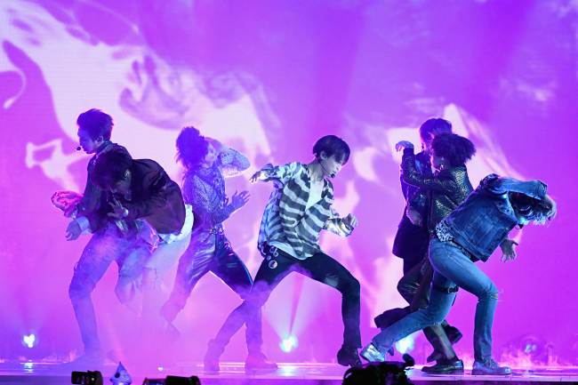 BTS performs at the Billboard Music Awards held at the MGM Grand Hotel and Casino in Las Vegas on Sunday. (Yonhap)