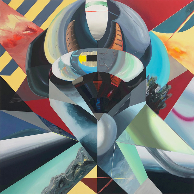 지앤처, Bannermen (6) - 2018, Acrylic, spray paint, marker, crayon, oil crayon on canvas, 160x160cm [사진제공=갤러리수]