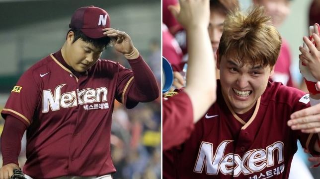 Pitcher Cho Sang-woo (left) and catcher Park Dong-won of Nexen Heroes (Yonhap)