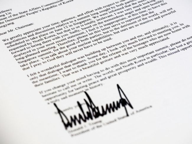 US President Donald Trump's letter to North Korean leader Kim Jong-un. (AP)