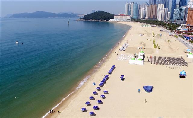 <YONHAP PHOTO-3585> 해운대해수욕장 개장 (부산=연합뉴스) 조정호 기자 = 1일 문을 연 부산 해운대해수욕장에 파라솔이 설치되어 있다. 송정·송도 해수욕장도 한 달 일찍 이날 문을 열었고 광안리·다대포·일광·임랑해수욕장은 7월 1일 공식 개장한다. 2018.6.1 ccho@yna.co.kr/2018-06-01 10:02:39/ <저작권자 ⓒ 1980-2018 ㈜연합뉴스. 무단 전재 재배포 금지.>