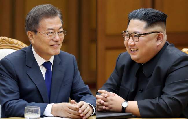South Korean President Moon Jae-in and North Korean leader Kim Jong-un (Yonhap)