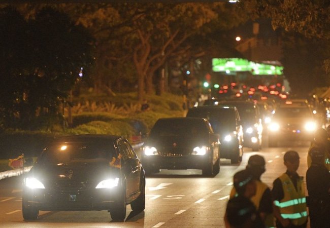 North Korean Leader Kim Jong-un is seen on the road at Singapore’s Changi Airport on Tuesday, after the summit between US leader Donald Trump and North Korea leader Kim. (AP)