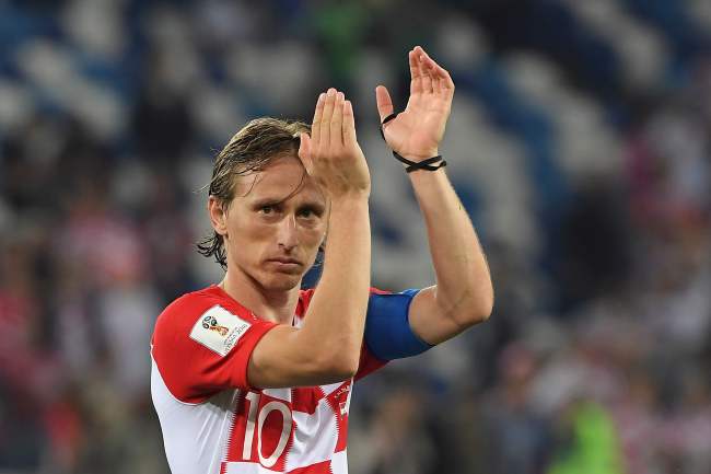 Croatia's midfielder Luka Modric celebrates after during the Russia 2018 World Cup Group D football match between Croatia and Nigeria at the Kaliningrad Stadium in Kaliningrad on June 16, 2018 (AFP-Yonhap)