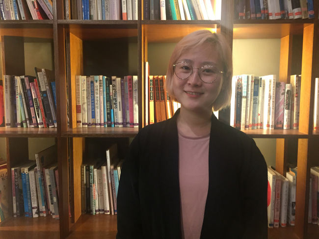 Writer and activist Hong Hye-eun speaks during an interview with The Korea Herald in Seoul, on May 30. (Claire Lee/ The Korea Herald)