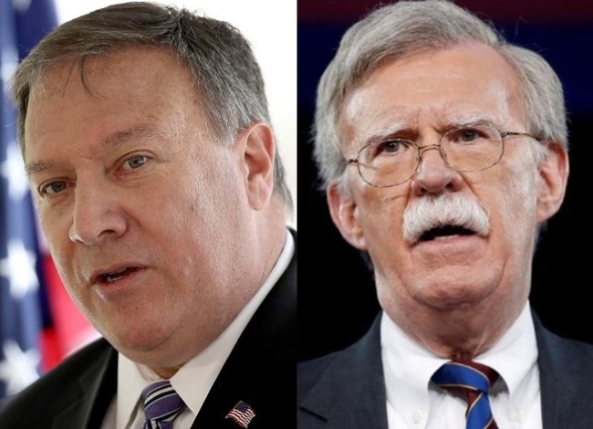 US Secretary of State Mike Pompeo, left, and National Security Adviser John Bolton (Reuters)