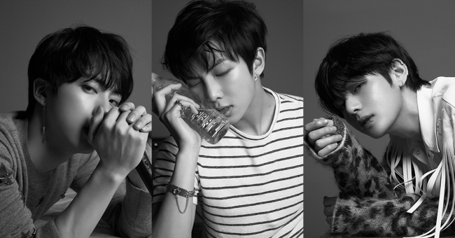 "Love Yourself: Tear" concept images of Jin (left), RM (center), V (right)