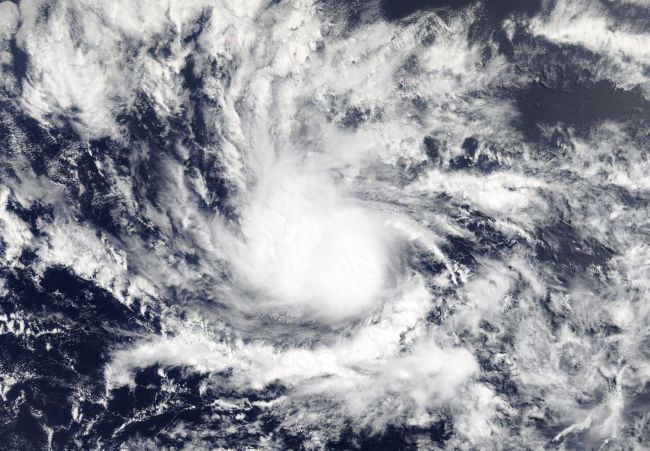 This NASA Terra satellite handout image shows Hurricane Beryl July 6, 2018 over the eastern Atlantic Ocean, the first hurricane of the 2018 season. (AFP)