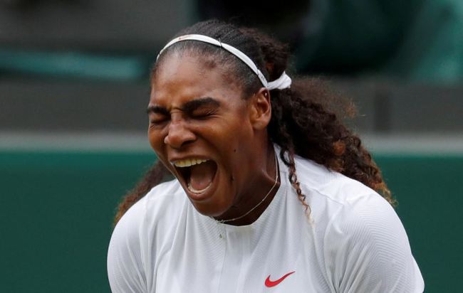 Serena Williams of the US reacts during her second round match against Bulgaria's Viktoriya Tomova. (Reuters)