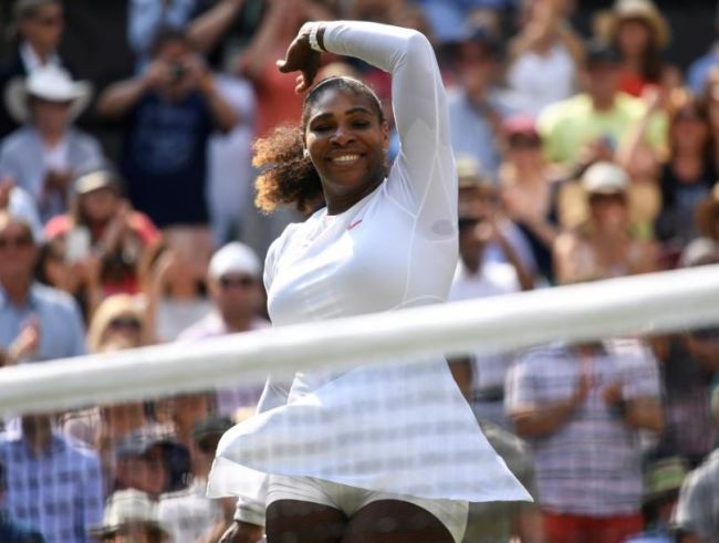 Serena Williams of the US celebrates winning her semi final match against Germany's Julia Goerges. (Reuters)