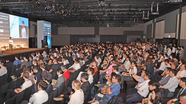 Hashed founder and CEO Simon Kim delivers keynote speech at the Beyond Blocks Summit conference on July 17.