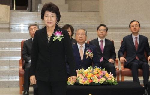 박보영 전 대법관이 지난해 12월 열린 퇴임식에 참석하고 있다.  [연합뉴스]