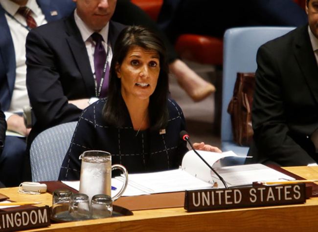 United States Ambassador to the United Nations Nikki Haley speaks after voting to adopt a new sanctions resolution against North Korea during a meeting of the UN Security Council at UN headquarters, Monday, Sept. 11, 2017. (AP)