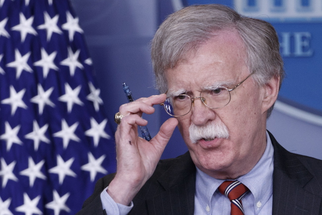 National Security Advisor John Bolton at the daily briefing at the White House in Washington, D.C. on Aug. 2. (EPA-Yonhap)