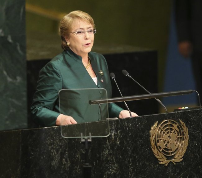 In this Sept. 21, 2016 file photo, then Chilean President Michelle Bachelet speaks during the 71st session of the United Nations General Assembly at UN headquarters. (AP)