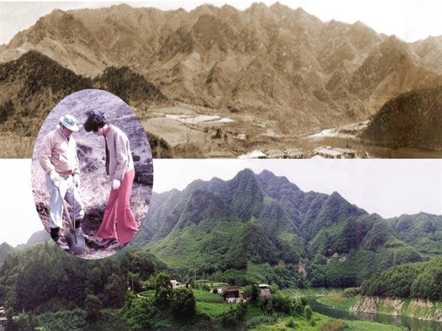 벌거숭이였던 충주 인등산이 울창한 ‘인재의 숲’으로 변했다. 원 안은 고(故) 최종현 회장과 고(故) 박계희 여사가 1977년 인등산에서 함께 나무를 심는 모습