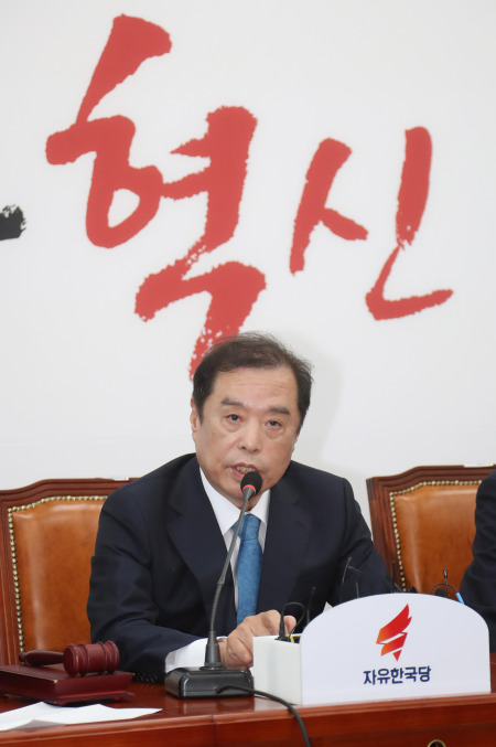 자유한국당 김병준 비상대책위원장이 16일 오전 국회에서 열린 비상대책위원회 회의에서 발언하고 있다.[사진=연합뉴스]
