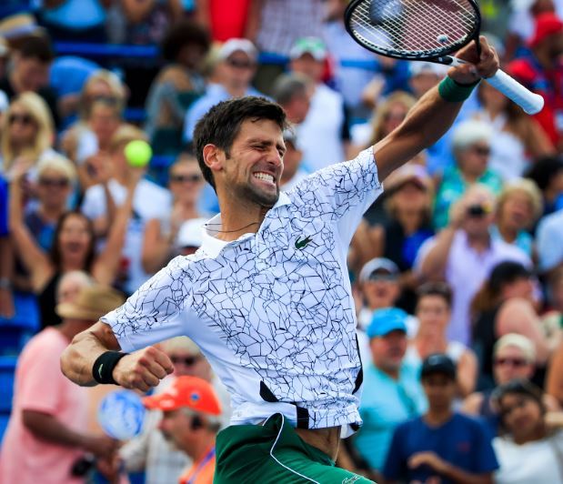 Novak Djokovic of Serbia reacts after defeating Roger Federer of Switzerland in their final match in the Western & Southern Open tennis tournament at the Lindner Family Tennis Center in Mason, Ohio, USA, on Aug. 19. (EPA-Yonhap)