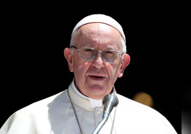 In a file photo taken on July 7, Pope Francis delivers a speech after a meeting with Patriarchs of the churches of the Middle East at the St. Nicholas Basilica in Bari, southern Italy. (Reuters)