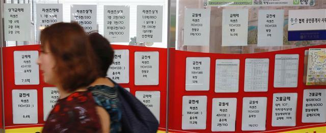 8·2대책이 발표 1년을 맞은 가운데 서울 주택시장이 다시 불안 조짐을 보이고 있다. 사진은 송파구 한 부동산 중개업소.  [제공=연합뉴스]