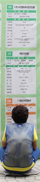 고용쇼크에 이어 분배의 양극화로 정부의 소득주도성장정책에 변화가 불가피할 것으로 보인다. 사진은 한 구직자가 채용 게시판을 보며 일자리를 찾고있는 모습.  [연합뉴스]