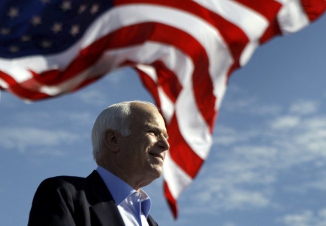In this Nov. 3, 2008, file photo, Republican presidential candidate Sen. John McCain, R-Ariz., speaks at a rally in Tampa, Fla. Aide says senator, war hero and GOP presidential candidate McCain died Saturday, Aug. 25. He was 81. (AP)