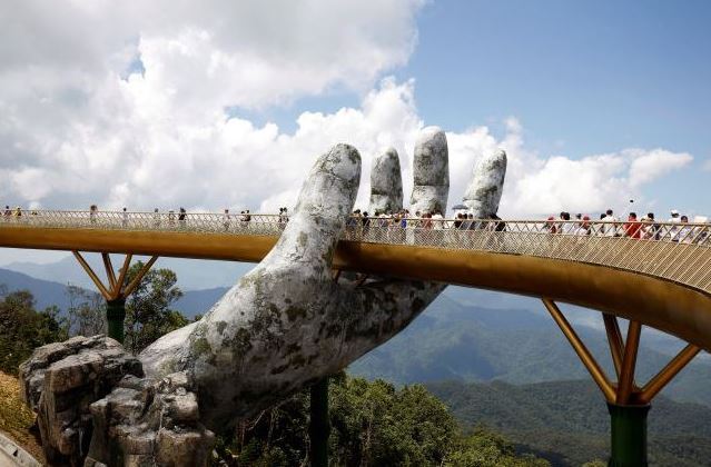 Cau Vang, the "gold bridge," opened near Da Nang, Vietnam, in July. (Reuters)