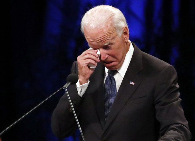Former Vice President Joe Biden wipes a tear away while giving a tribute during memorial service at North Phoenix Baptist Church for Sen. John McCain, R-Ariz., on Thursday, Aug. 30, in Phoenix. (AP)