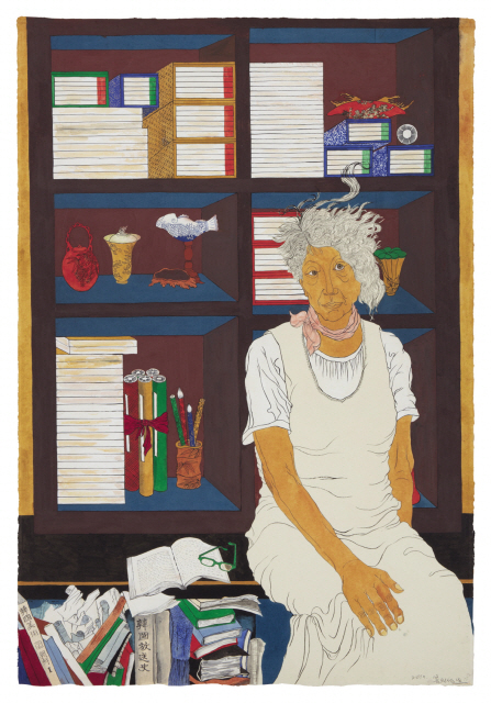 윤석남, 자화상 Self-portrait, 2017, 한지
위에 분채, 93x137cm  [제공=학고재갤러리]