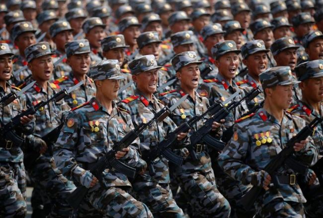 In a file photo, North Korean soldiers march during a military parade marking the 105th birth anniversary of the country's founding father Kim Il-sung in Pyongyang, North Korea, April 15, 2017. (Reuters)