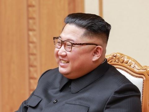 North Korea's leader Kim Jong-un smiles during talks with South Korea's presidential envoy delegation in Pyongyang on Sept. 5, 2018, in this photo released by the South's presidential office Cheong Wa Dae. (Yonhap)