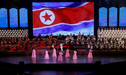 Performers sings during a concert on the eve of 70th anniversary of North Korea's foundation in Pyongyang, September 8, 2018. (REUTERS)
