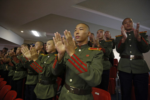 North Koreans military cadets attend an evening gala held on the eve of the 70th anniversary of North Korea's founding day in Pyongyang, North Korea, Saturday, Sept. 8, 2018. (AP)