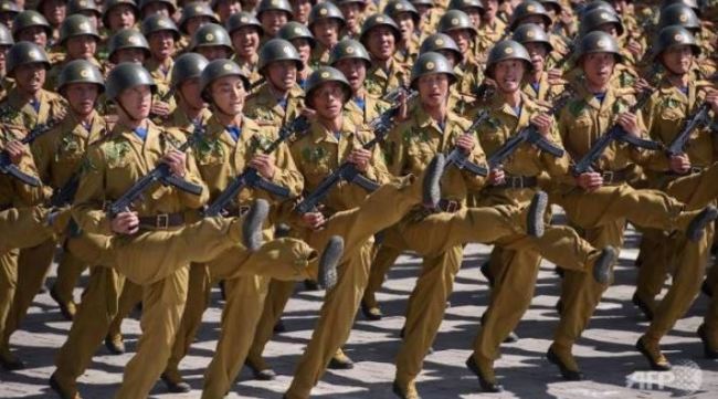 North Korean troops march in Pyongyang on Sept. 9 during a huge military parade marking the 70th anniversary of the country's creation. (AFP)
