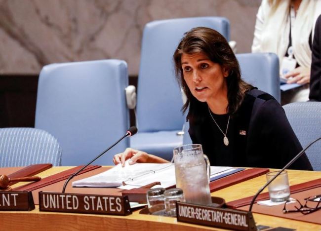 US Ambassador to the United Nations Nikki Haley speaks during a United Nations Security Council meeting about implementation of sanctions against North Korea at UN headquarters in New York City, US, Sept. 17. (Reuters)