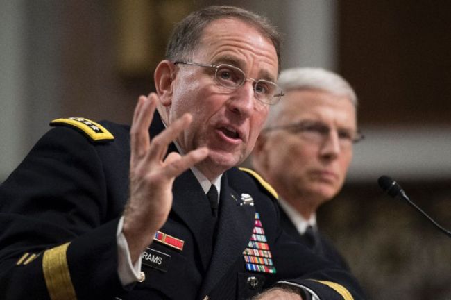 US Army General Robert Abrams (L) testifies during his nomination hearing to be commander of all US forces in Korea (AFP)