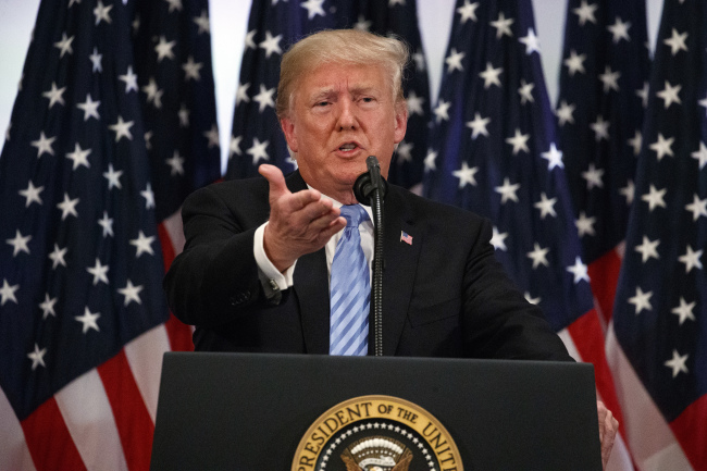 US President Donald Trump speaks during a news conference at the Lotte New York Palace hotel during the United Nations General Assembly, Wednesday, Sept. 26, in New York. (AP)