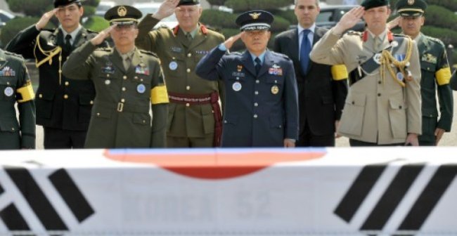 United Nations Command officers salute a coffin during a 2009 repatriation ceremony (AFP)
