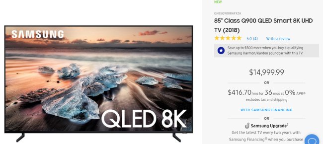 삼성전자 미국 홈페이지에 올라온 85인치 QLED 8K TV 사전 예약 주문 페이지[출처=삼성전자 미국 홈페이지]