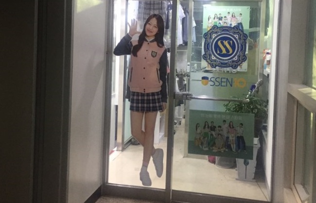 An uniform ad for school girls at a shop in Seoul. (Claire Lee/ The Korea Herald)