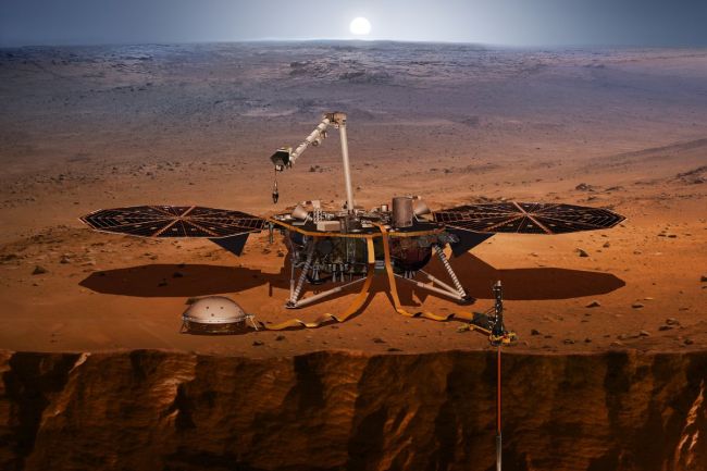 화성에 착륙한 인사이트 상상도. [출처=NASA]