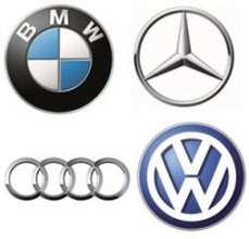 왼쪽 상단부터 시계방향으로 BMW, 메르세데스-벤츠, 폴크스바겐, 아우디 로고