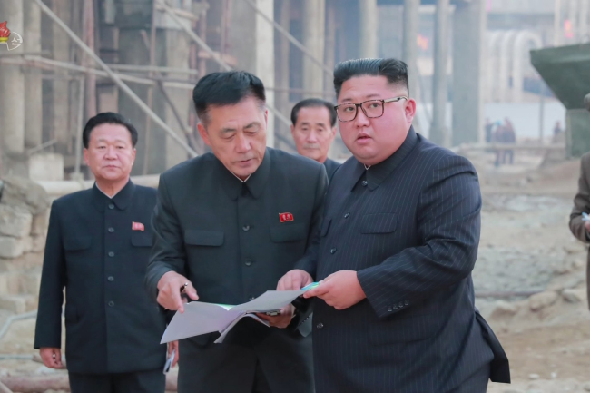 North Korean leader Kim Jong-un inspects the Wonsan-Kalma tourist area on the North’s east coast, currently under construction, in a footage released by Pyonyang's Korean Central Television on Nov. 1. (Korean Central Television)